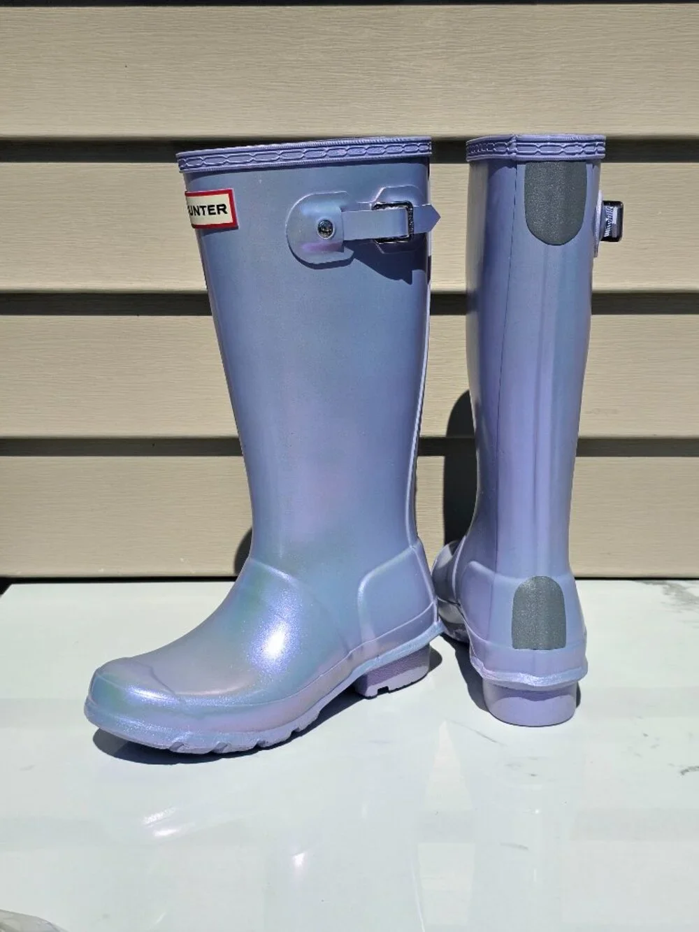 Hunter Nebula Kids Tall Rain Boots (light purple iridescent finish)